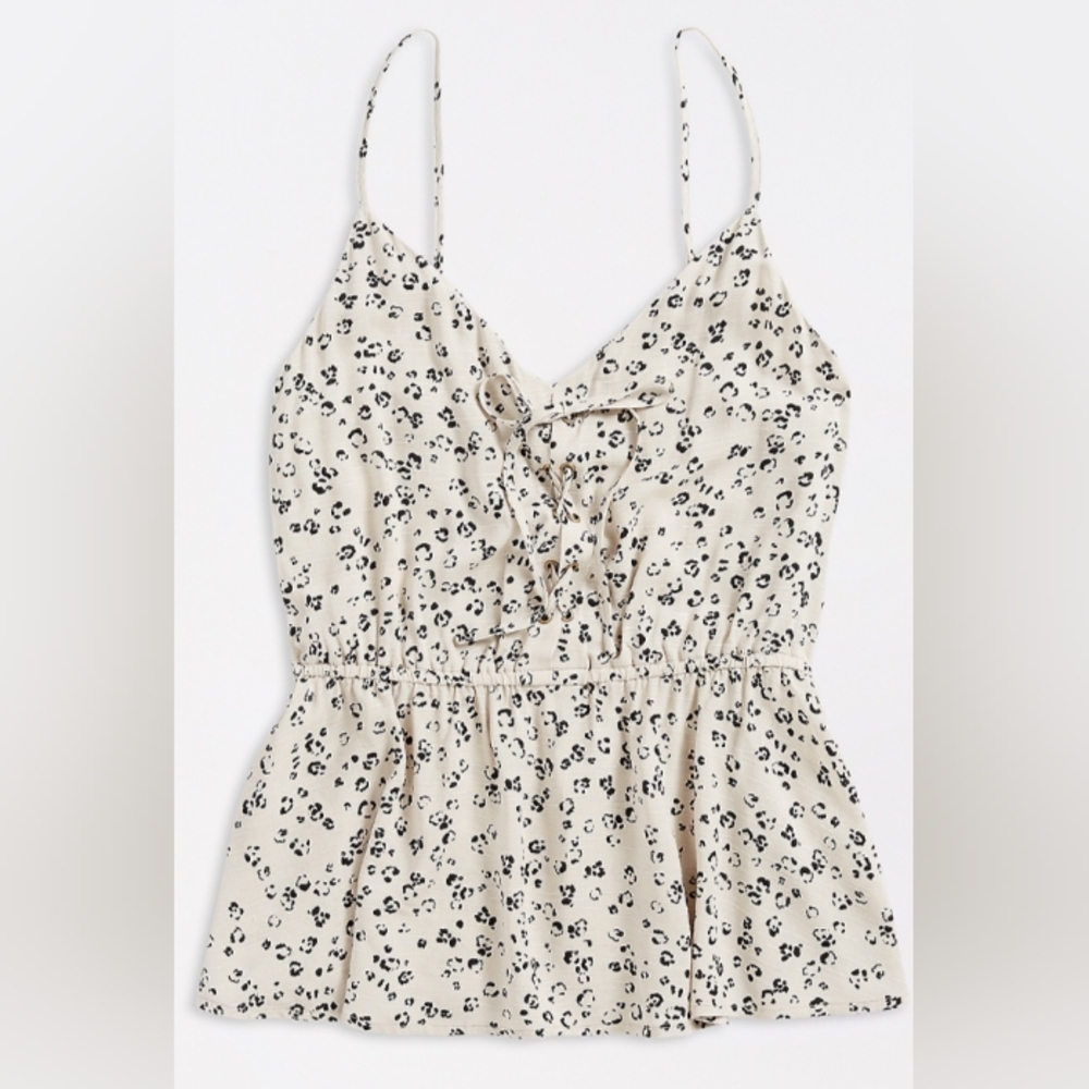 Maurices Animal Print Lace Up Front Peplum Tank Top Medium